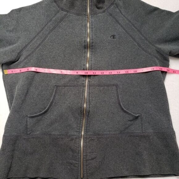 Champion Jacket Women XL Gray Fleece Full Zip Sweatshirt Yoga Workout Y2k Fitted - Picture 4 of 16